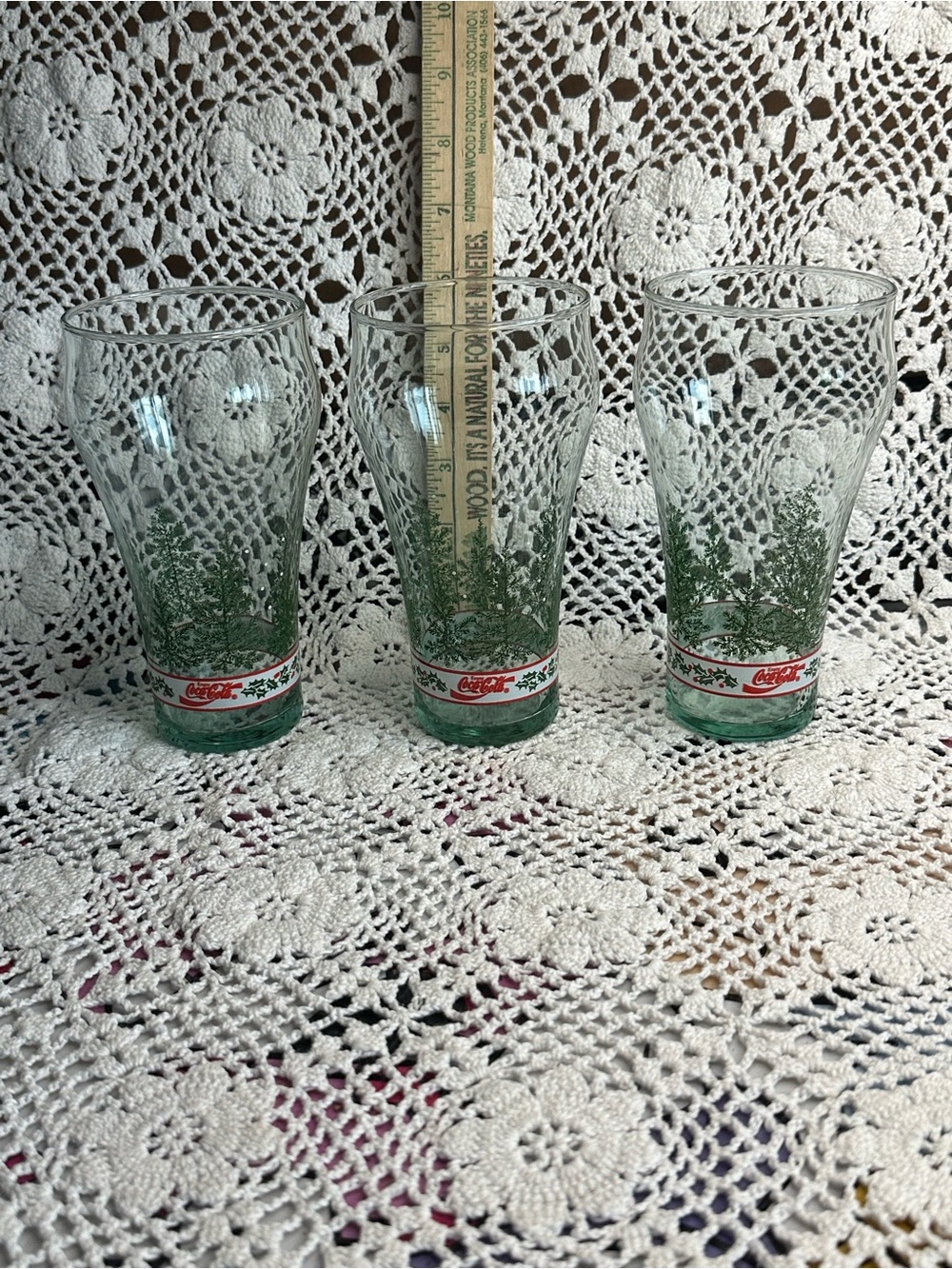 Vintage 1991 Coca Cola Green and Red Holiday Glasses - Set of 3